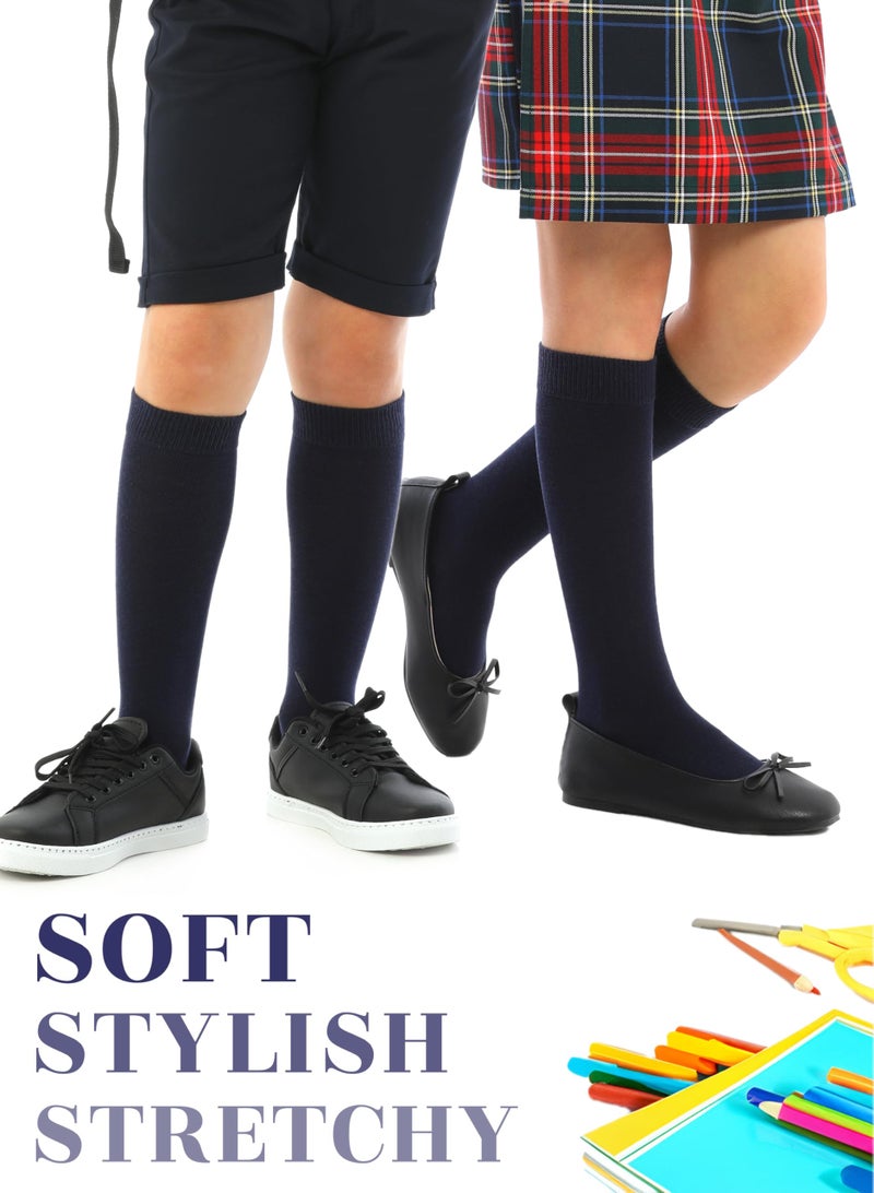 Hugh Ugoli Girls Boys Kids School Uniform Long Dress Socks, Extremely Soft, Comfortable, Rayon derived from Bamboo, Chemical-Free, 3 Pairs Navy Blue | 12-14 Years - Image 3